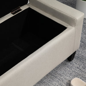 Banc ottoman de rangement capitonné en tissu toucher lin avec plateau rabattable, beige