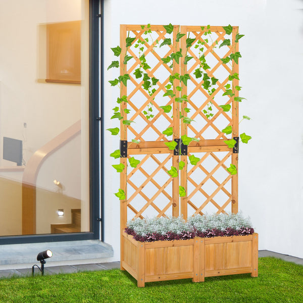 Set of 2 raised flower boxes with trellis