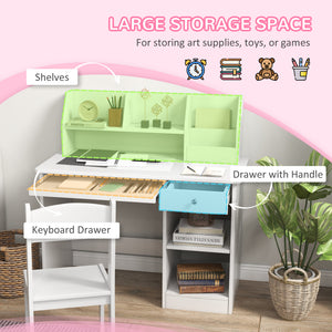 Kids Desk and Chair Set for 5-8 Year Olds with Storage, Study Table and Chair, White
