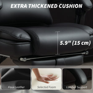 Chaise de bureau en similicuir, inclinable avec repose-pieds, appui-tête réglable, soutien lombaire, roulettes pivotantes, noir