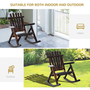 Adirondack style outdoor rocking chair with high back and slatted seat