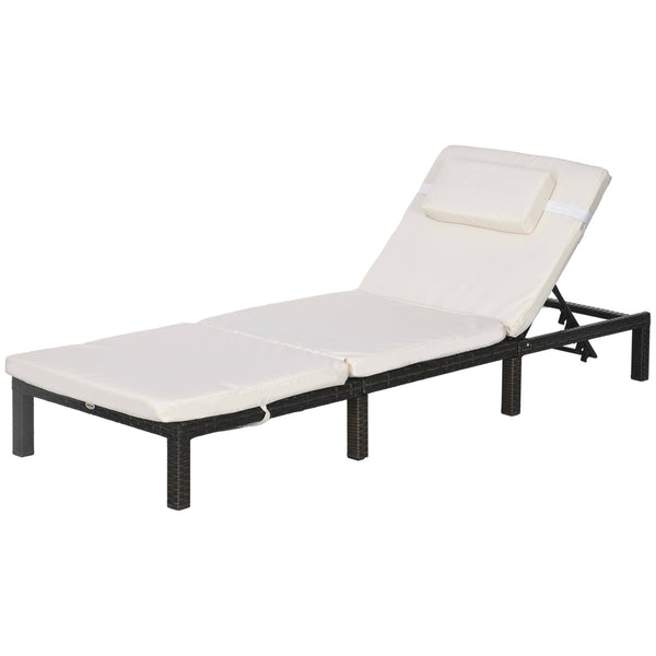 Chaise longue de patio avec dossier réglable sur 5 niveaux, appui-tête, blanc crème