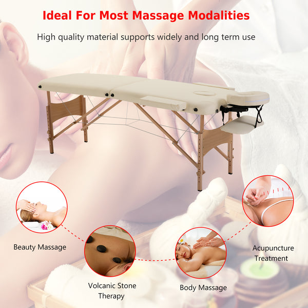 Height Adjustable Professional Salon Spa Facial Couch Bed, Portable Folding Massage Table, Beige