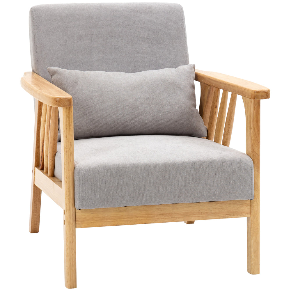 Fauteuil rembourré avec structure en bois d'hévéa, gris