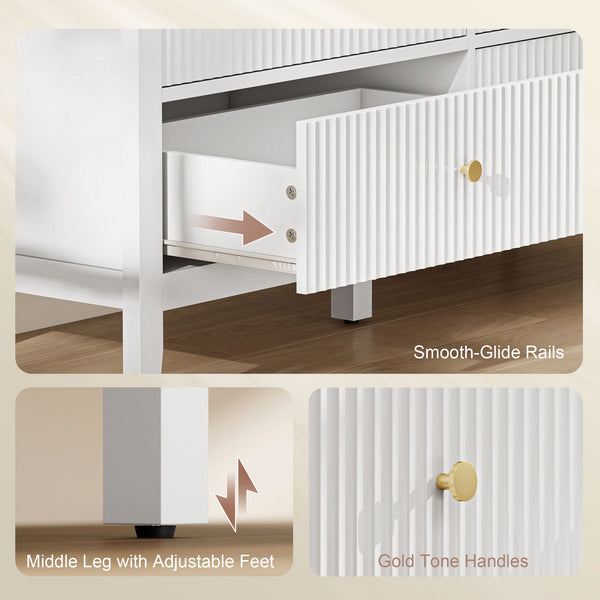 Modern 6-drawer chest, fluted design for bedroom, living room, hallway, Colour: white.