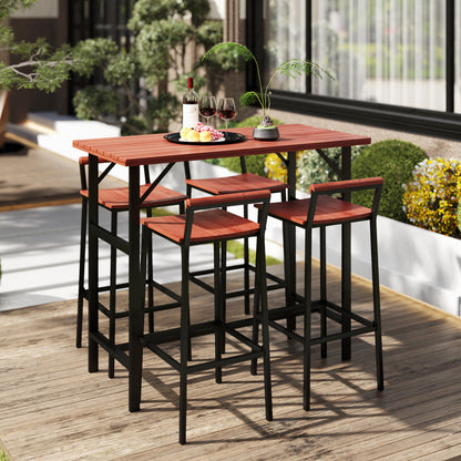 Ensemble de bar Outsunny 5 pièces avec table de 119 cm et 4 tabourets de bar, pour jardin, balcon, véranda, piscine, pelouse, marron