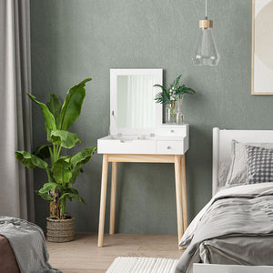 Coiffeuse avec miroir rabattable et 2 tiroirs, blanche