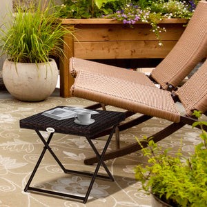 Table basse de jardin pliante en rotin synthétique, marron