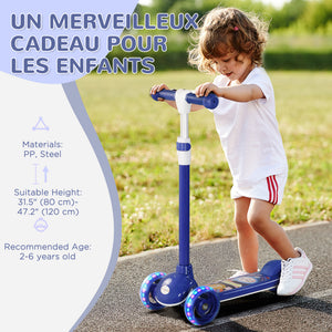 Trottinette à 3 roues avec hauteur réglable, lumière LED, bleue