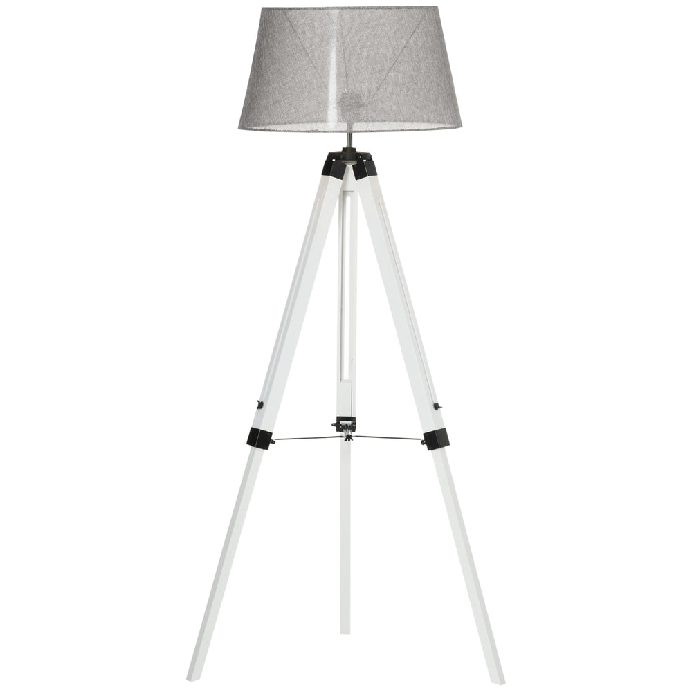 HOMCOM Illuminating Elegance: Adjustable Wooden Tripod Floor Lamp, Modern E26 Standing Light for Living Room, Bedroom, White &amp; Gray |