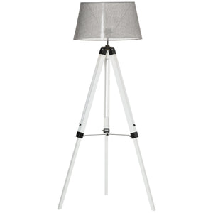 Lampadaire trépied en bois à hauteur réglable, blanc et gris