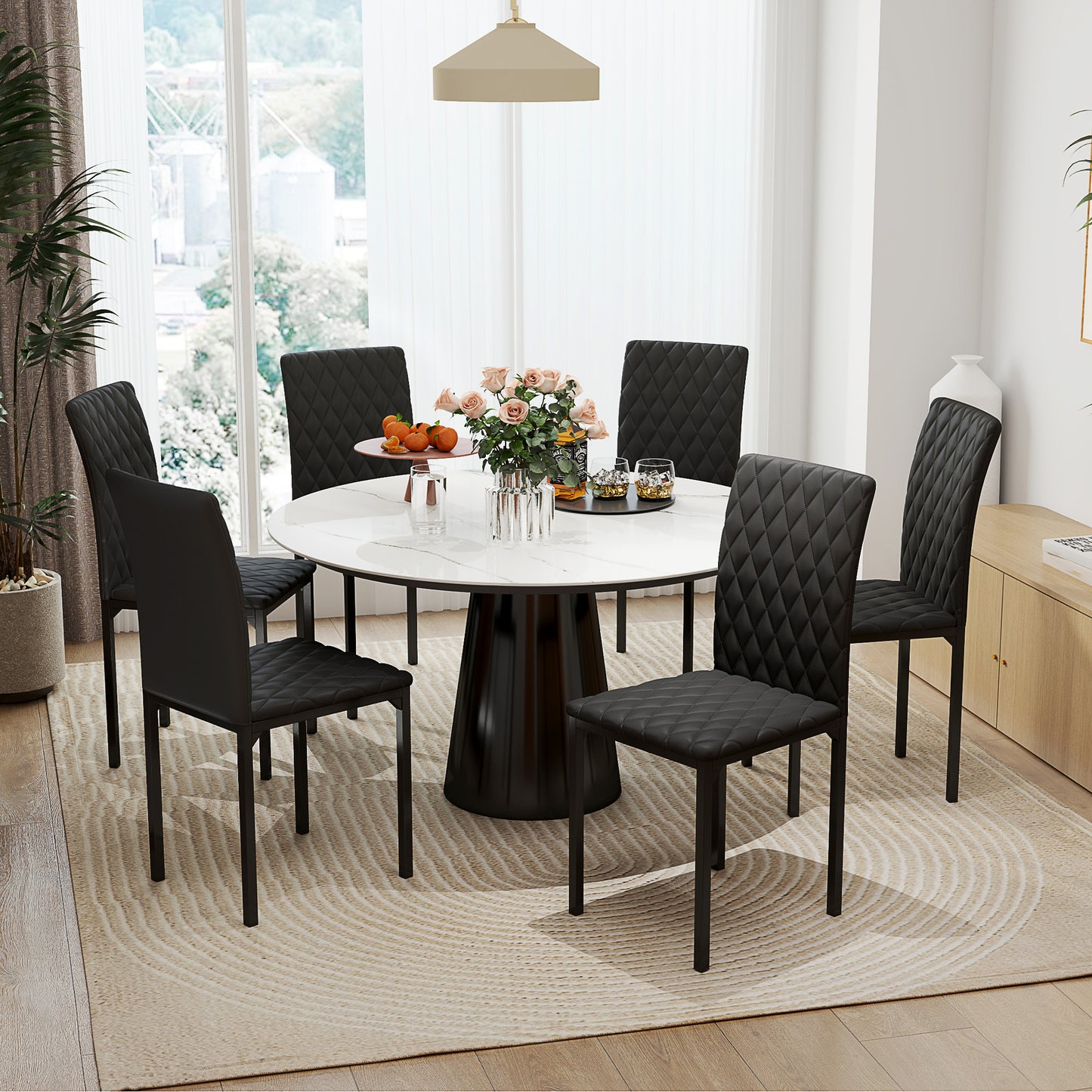 HOMCOM Set of 6 Modern Dining Chairs, High Back Tufted, Padded Seat, Steel Legs, Black