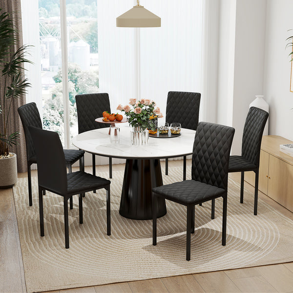 Lot de 6 chaises de salle à manger modernes, dossier haut capitonné, assise rembourrée, pieds en acier, noir