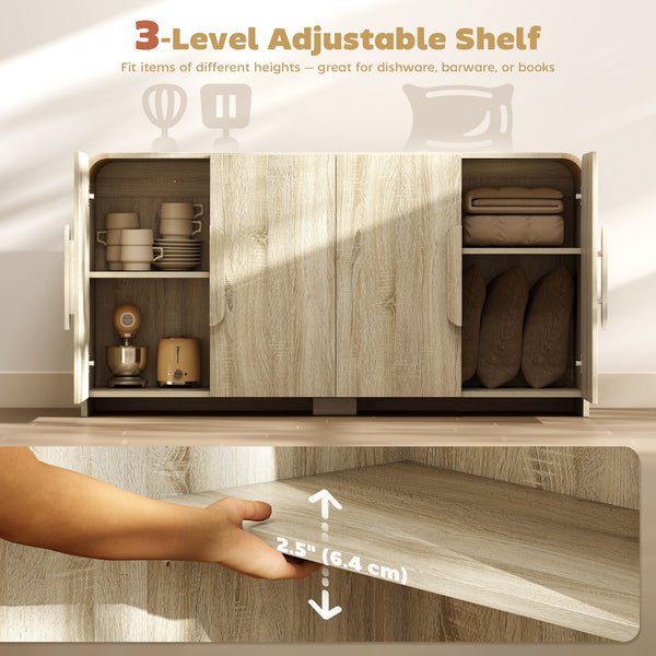 Buffet de rangement moderneavec portes à fermeture douce et étagères réglables, en bois naturel