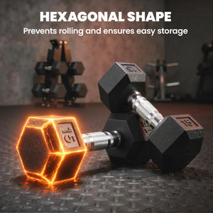 Ensemble de 6 haltères hexagonaux avec support en A, 15 à 25 lb – Noir