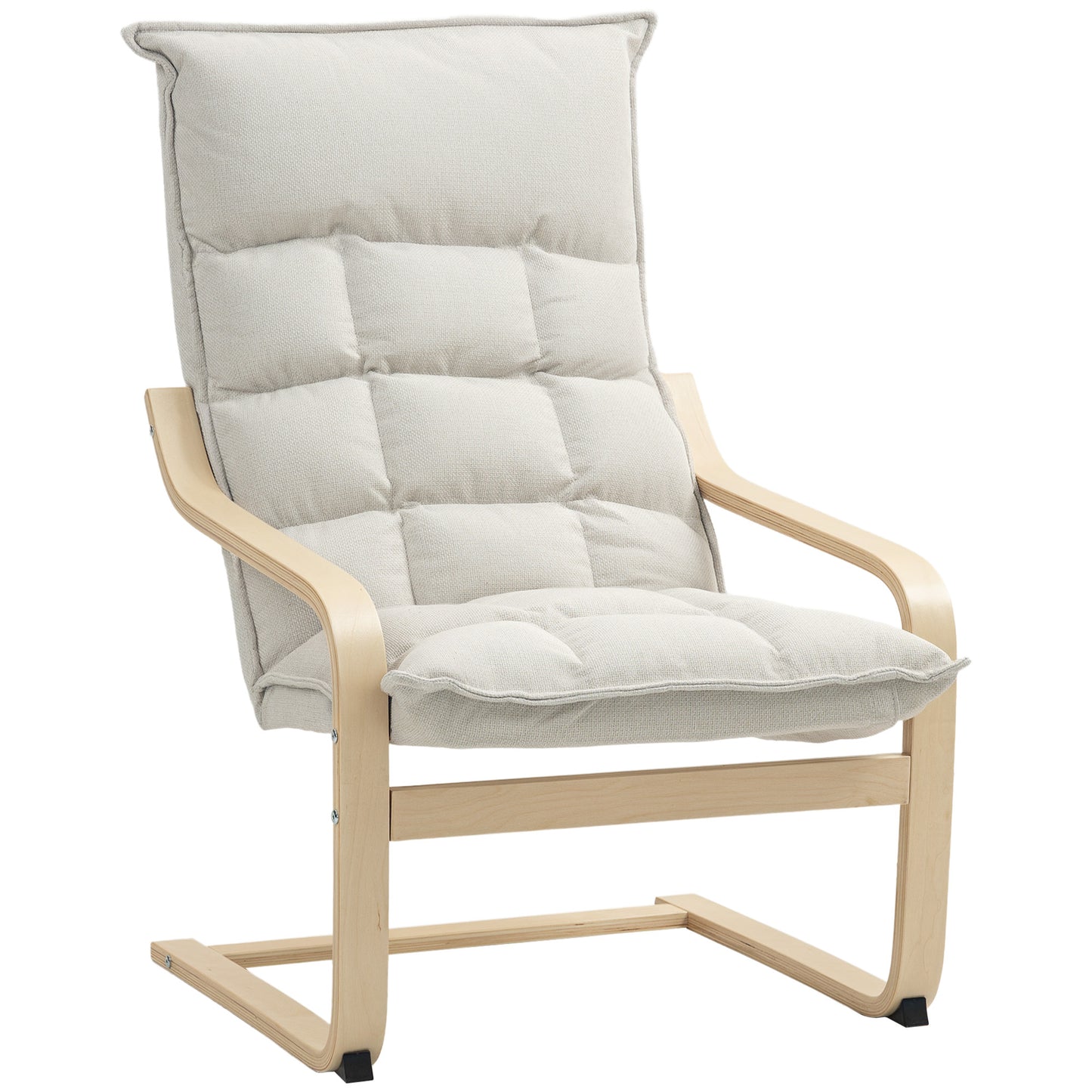 Fauteuil d'appoint rembourré avec pieds et accoudoirs incurvés, blanc crème
