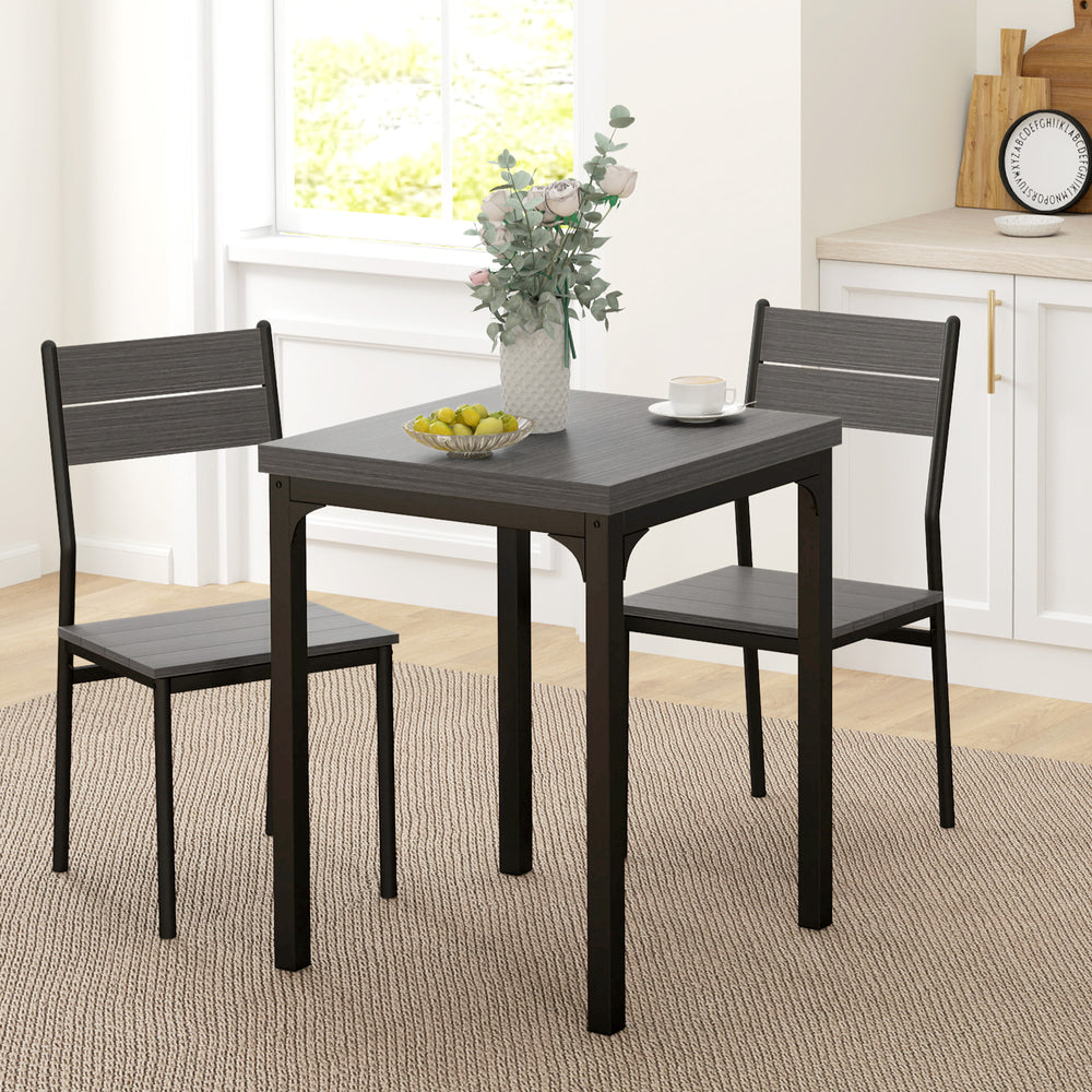 3-piece dining set for 2 with metal legs, grey wood effect