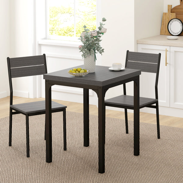 3-piece dining set for 2 with metal legs, grey wood effect
