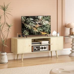Meuble pour téléviseurs jusqu'à 55 pouces avec étagères de rangement et pieds en bois