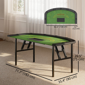 Folding poker table for 8 players, ideal for blackjack, Texas Hold'em and casino leisure, with 7 cup holders, green.