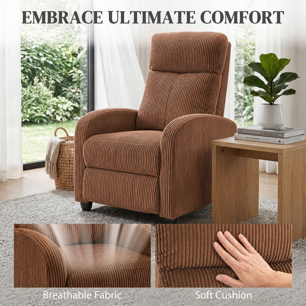 Fauteuil inclinable en velours côtelé, brun