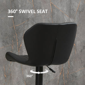 Lot de 2 tabourets pivotants et réglables en cuir PU avec base chromée et repose-pieds, noir
