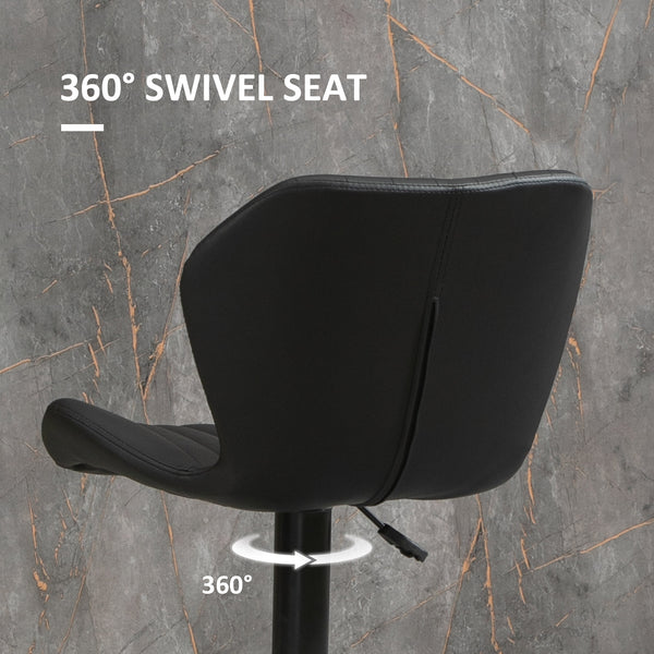Lot de 2 tabourets pivotants et réglables en cuir PU avec base chromée et repose-pieds, noir