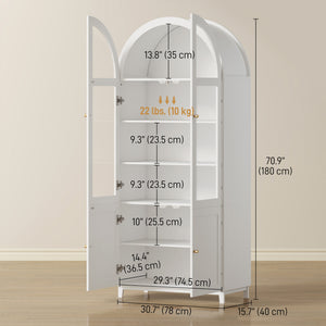 Arched Kitchen Pantry Cabinet, 71" Tall Farmhouse Kitchen Storage Cabinet with Acrylic Glass Doors, White
