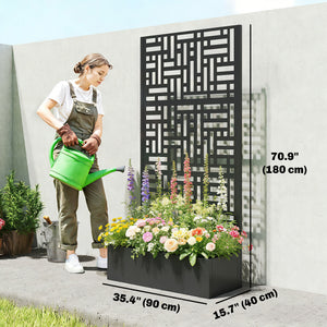 Jardinière surélevée galvanisée avec treillis, bac à fleurs en métal de 180 cm de haut avec écran d'intimité et trous de drainage