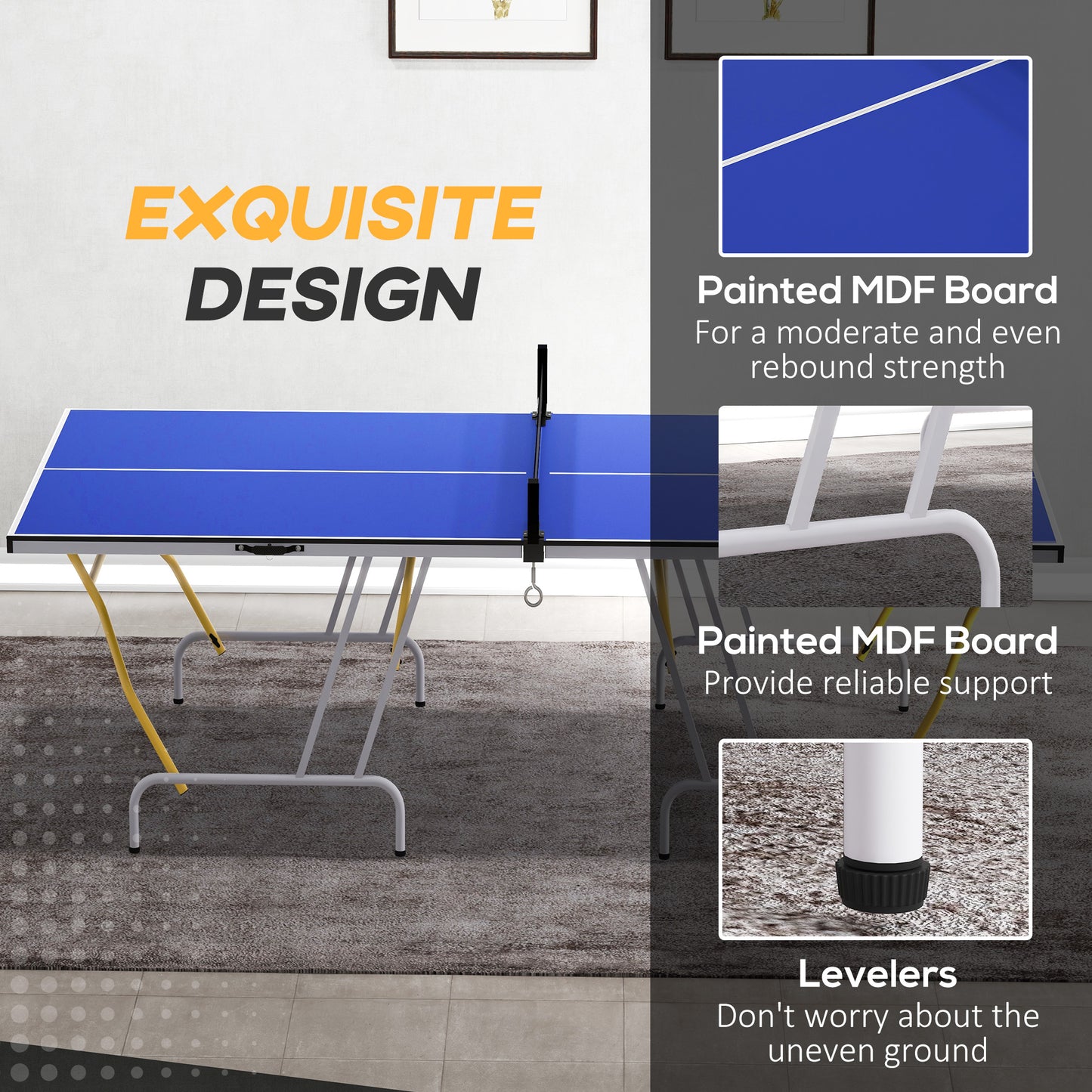 Table de ping-pong pliante 9' x 5', pleine grandeur, avec raquettes et balles, bleue
