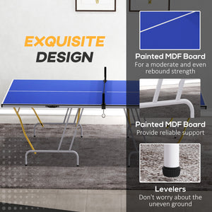 Table de ping-pong pliante 9' x 5', pleine grandeur, avec raquettes et balles, bleue