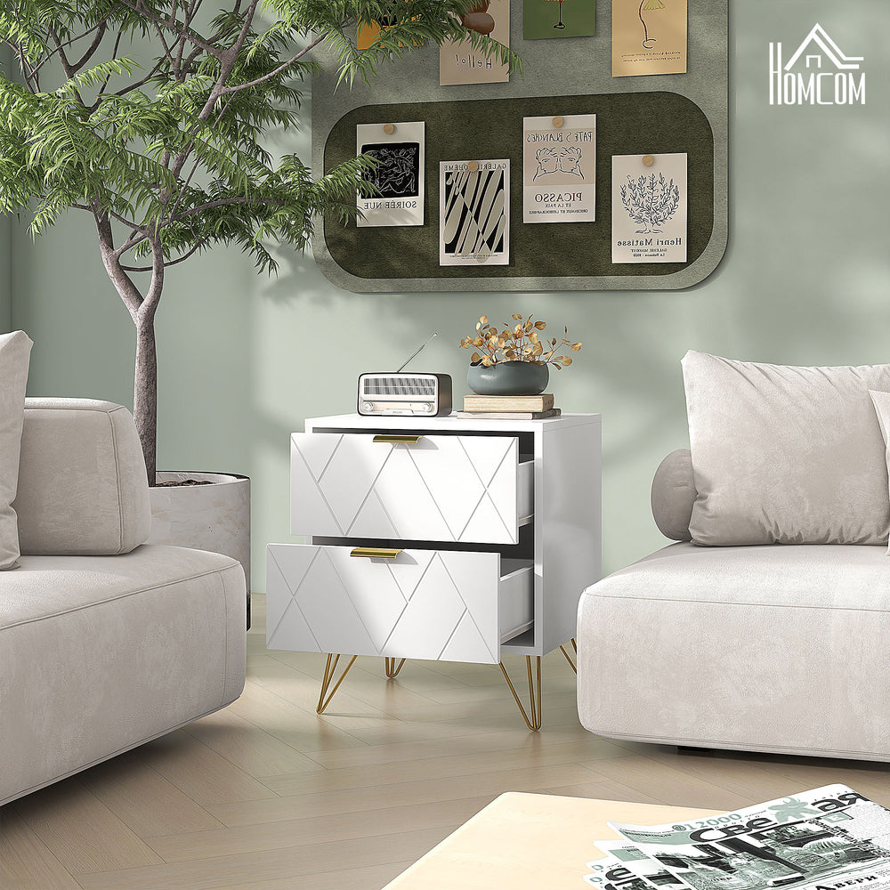 Table de chevet moderne avec 2 tiroirs, blanche