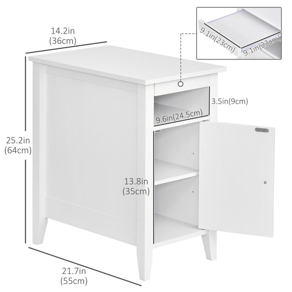 Table de chevet moderne en bois à 3 niveaux avec étagère coulissante, blanc