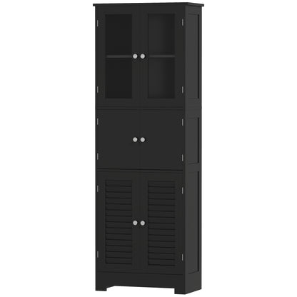 Freestanding bathroom cabinet with glass doors, black