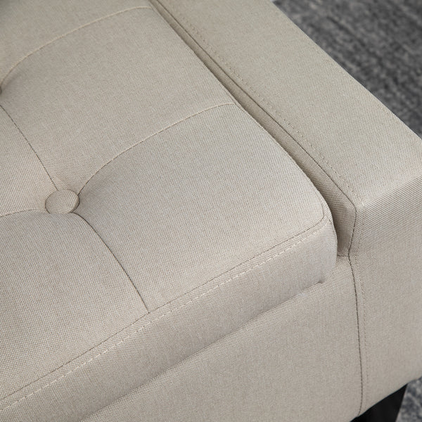 Banc ottoman de rangement capitonné en tissu toucher lin avec plateau rabattable, beige