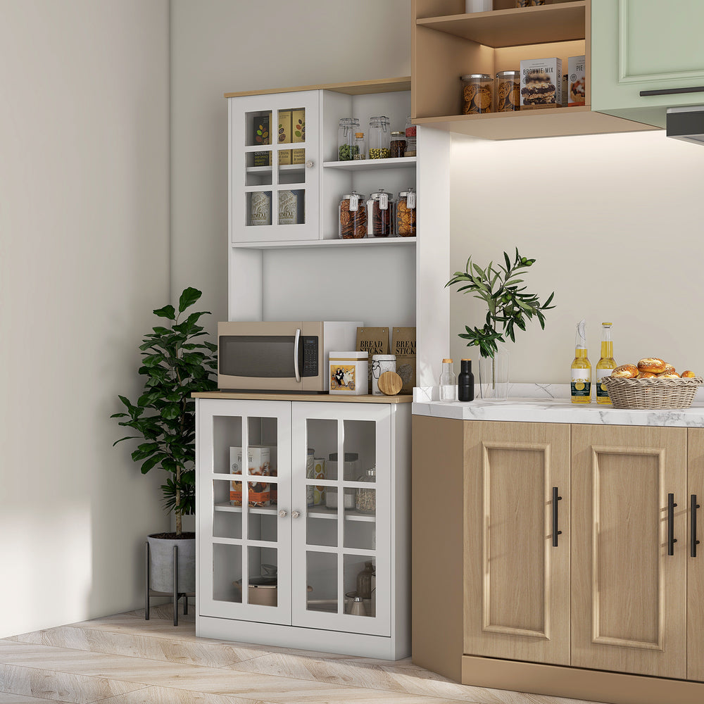 Sideboard with 3 cabinets, 2 open shelves and large worktop, white