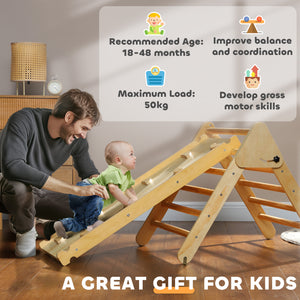Ensemble d'escalade 3 en 1 avec rampe pour tout-petits en bois naturel