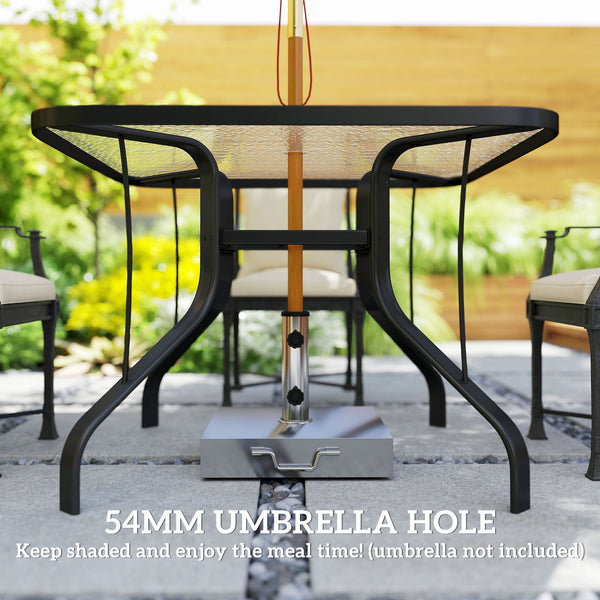 Tempered Glass Square Patio Dining Table w/ 2.1" Umbrella Hole for Garden, Balcony, Backyard, 38" x 38" x 28"