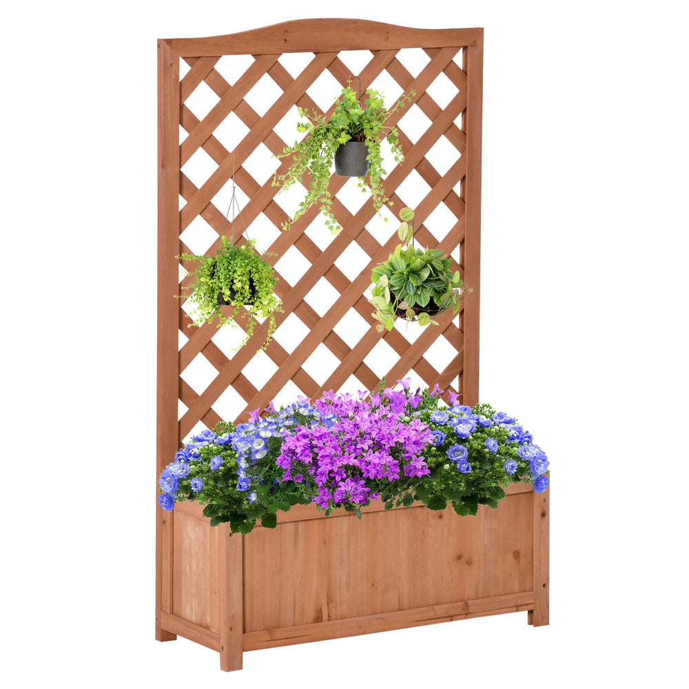 Wooden planter with trellis for climbing plants, brown