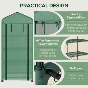 Portable greenhouse with 4 shelves, PE cover, green