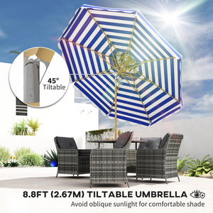 Parasol de 8,8 pieds avec manivelle, bleu