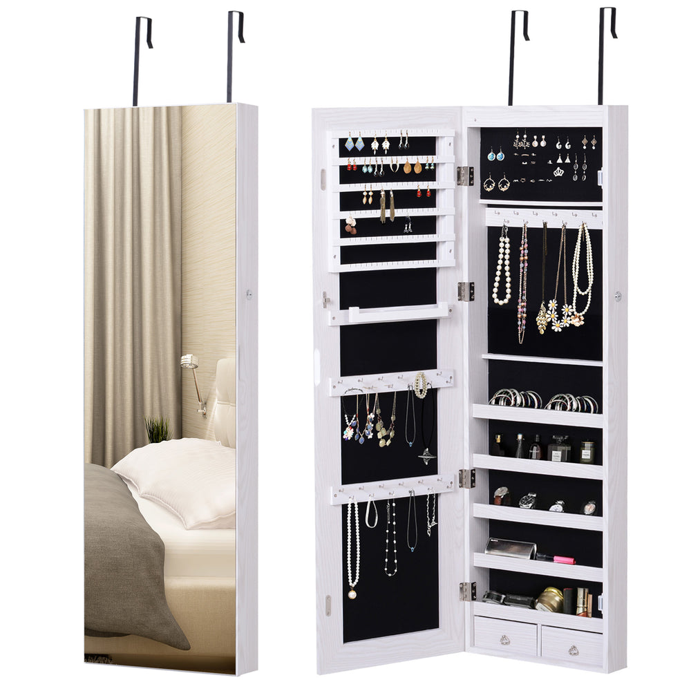 Armoire à bijoux avec miroir, éclairage LED et 2 clés, aspect bois gris