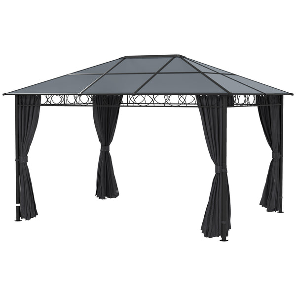 Gazebo de jardin 13' x 10' en polycarbonate rigide, avec cadre en aluminium et rideaux, gris foncé
