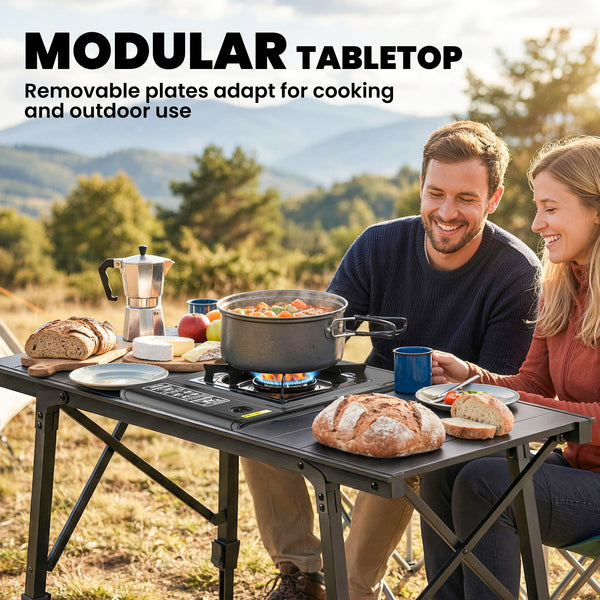 Folding picnic table with removable trays and non-slip feet