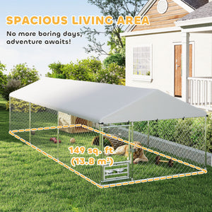 Outdoor Dog Run w/ Adjustable & Rotating Bowls, Water-Resistant UV-Resistant Cover, Secure Lock, 19.7' x 7.5' x 5.2'