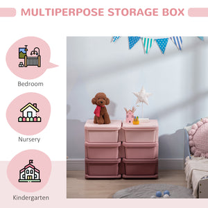 3-Tier Kids Toy Organizer and Storage Bins with 6 Plastic Drawers, Pink
