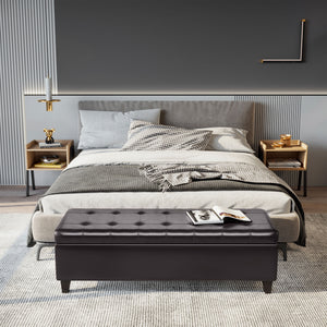 Banc de rangement rembourré brun de 51 po avec coffre intégré – Pouf capitonné en similicuir