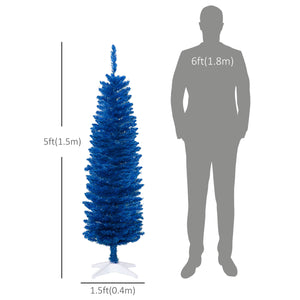 Sapin de Noël artificiel bleu mince de 5 pieds