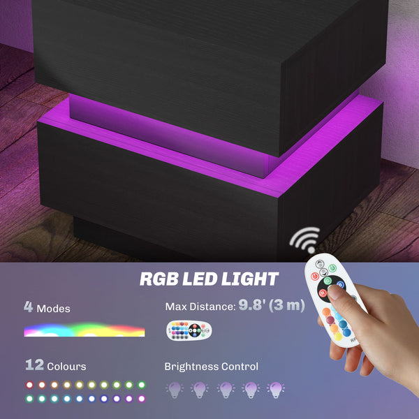 Table de chevet avec station de charge et éclairage LED noire