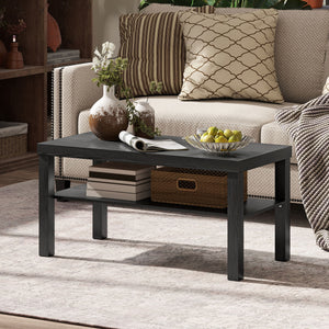 Rectangular 2-tier coffee table with storage shelf, black